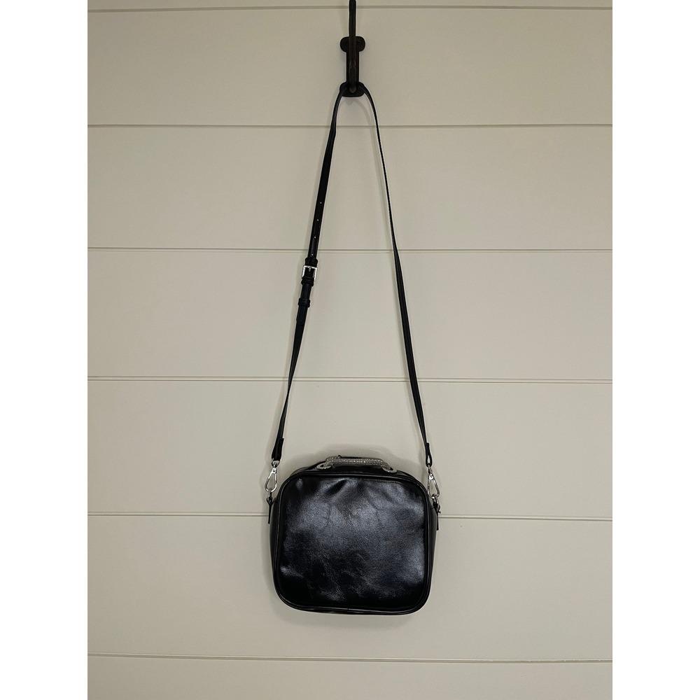 Zara Trafaluc Black Faux Leather Crossbody Bag Silver Mesh Handle Boxy Purse